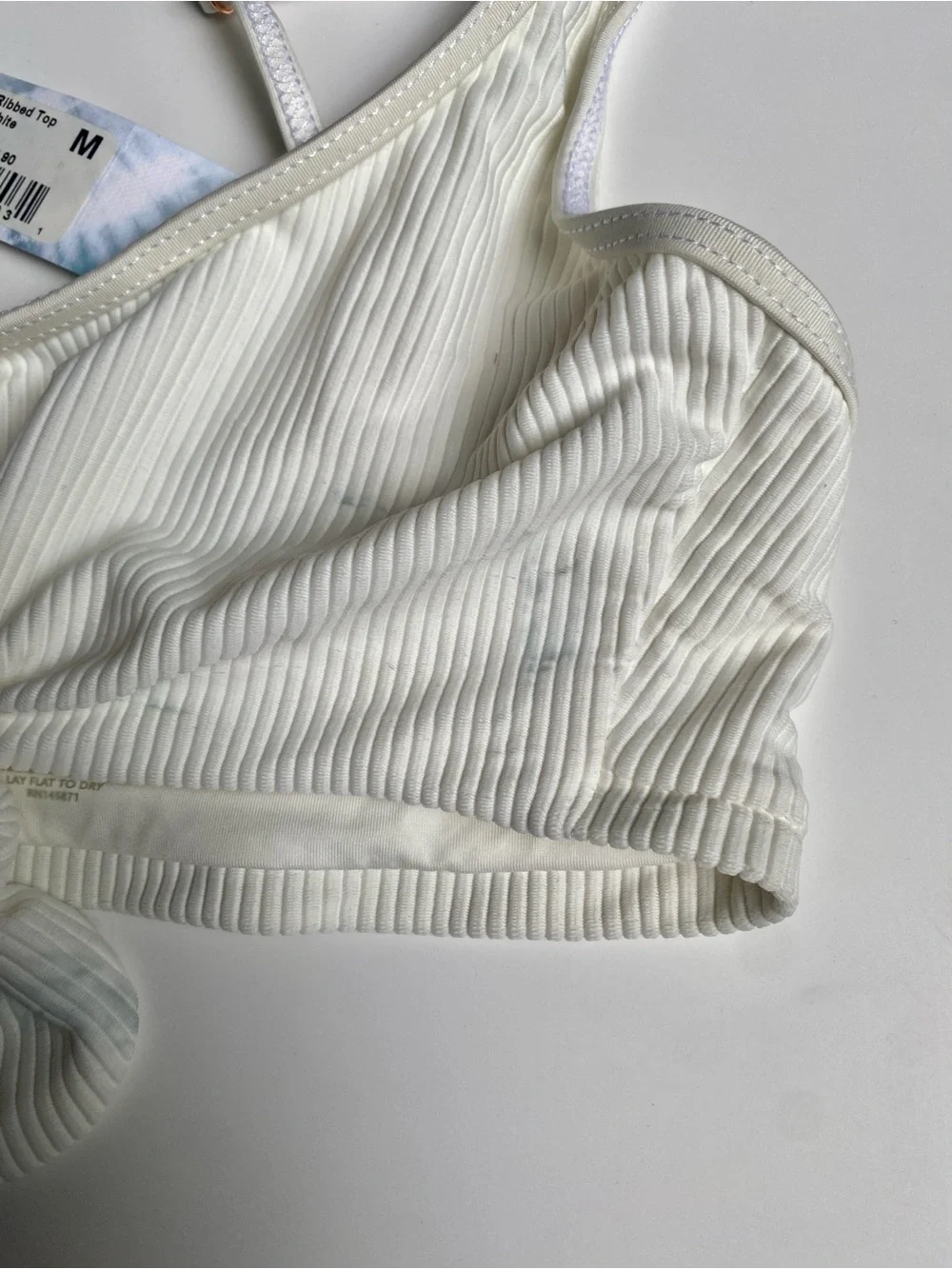 Frankie's Bikinis Ribbed Knot Front Swim Bra in Off-White (M)